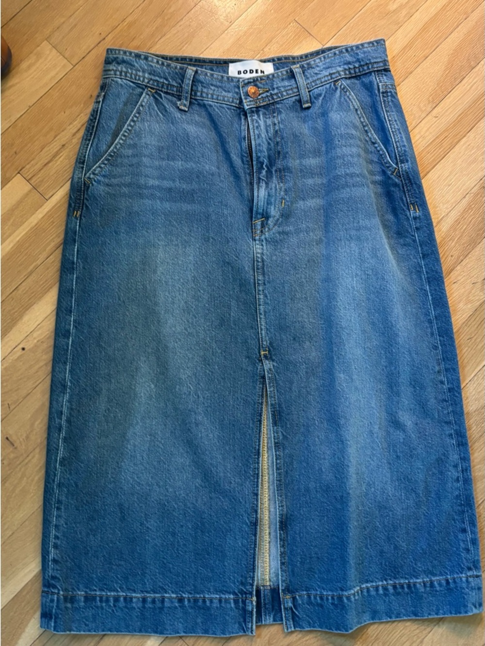 Boden Women's Denim Straight Midi Skirt